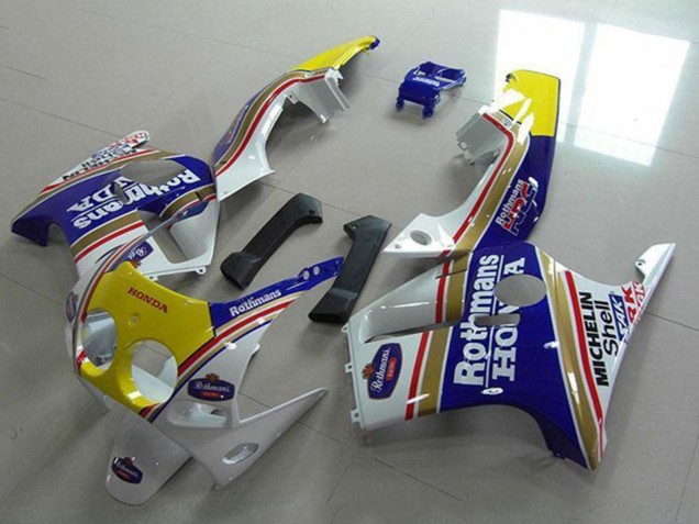 1988-1989 Honda CBR250RR MC19 Motorcycle Fairings - White Yellow Blue Rothmans Canada for Sale