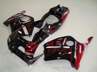 1988-1989 Honda CBR250RR MC19 Motorcycle Fairings - Glossy Black Red Flame Canada for Sale