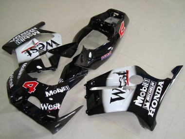 1988-1989 Honda CBR250RR MC19 Motorcycle Fairings - Glossy Black White West Mobil HRC 4 Canada for Sale