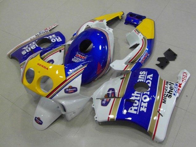 1990-1998 Honda CBR250RR MC22 Motorcycle Fairings - White Blue Yellow Rothmans Canada for Sale