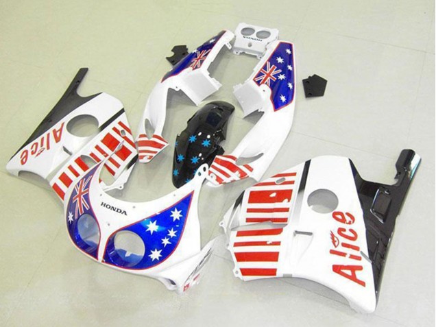 1990-1998 Honda CBR250RR MC22 Motorcycle Fairings - White Red Blue Star Alice Canada for Sale
