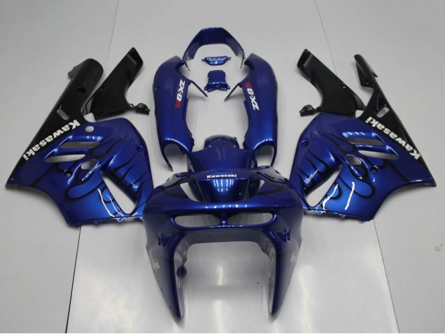 1994-1997 Kawasaki ZX9R Motorcycle Fairings - Blue Black Flame Canada for Sale