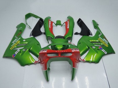 1994-1997 Kawasaki ZX9R Motorcycle Fairings - Green Red Elf Dunlop Canada for Sale