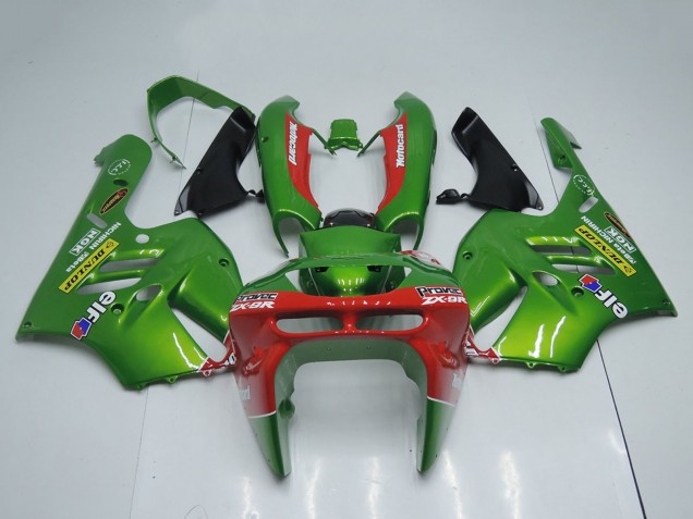1994-1997 Kawasaki ZX9R Motorcycle Fairings - Green Red Elf Dunlop Canada for Sale