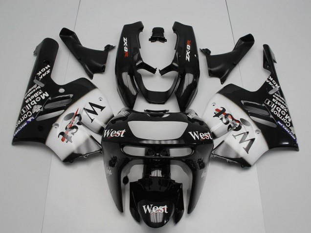 1994-1997 Kawasaki ZX9R Motorcycle Fairings - Glossy Black White West Canada for Sale