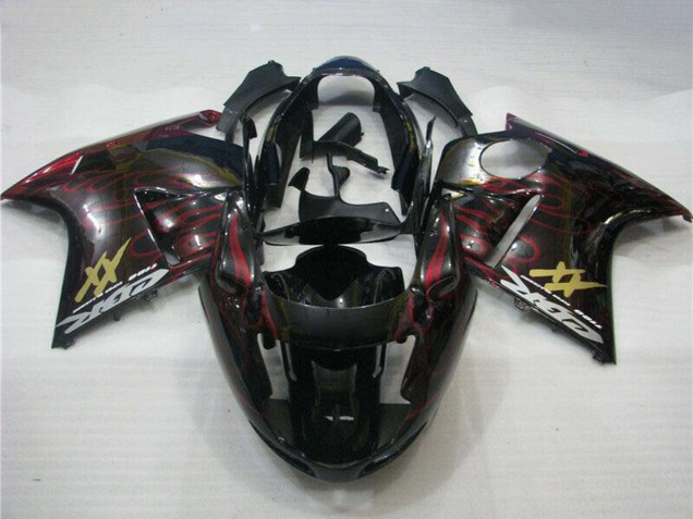 1996-2007 Honda CBR1100XX Blackbird Abs Motorcycle Fairings - Glossy Black Red Flame Canada for Sale