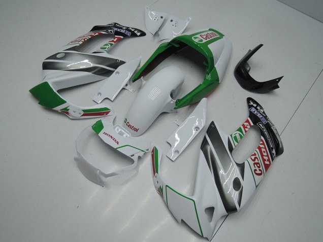 1997-2005 Honda VTR1000F Motorcycle Fairings - White Green Glossy Black Castrol Canada for Sale