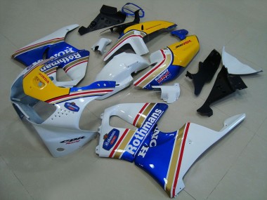1998-1999 Honda CBR900RR 919 Motorcycle Fairings - White Blue Yellow Rothmans Canada for Sale