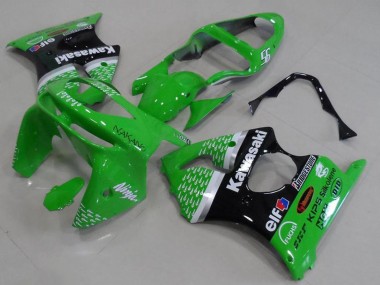 1998-1999 Kawasaki ZX6R Motorcycle Fairings - Green White Silver Glossy Black Canada for Sale