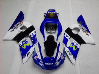 1998-2002 Yamaha YZF R6 Motorcycle Fairings - White Blue Black MoviStar ENEOS Yamalube Canada for Sale