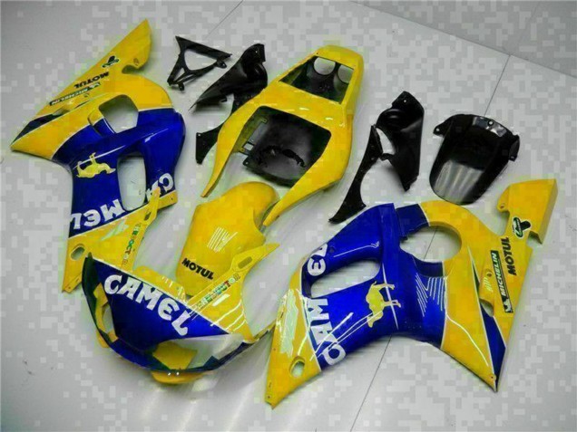 1998-2002 Yamaha YZF R6 Motorcycle Fairings - Yellow Blue White Camel Motul Canada for Sale