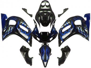 1998-2002 Yamaha YZF 600 R6 Motorcycle Fairings - Glossy Black Blue Flame Canada for Sale