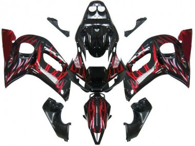 1998-2002 Yamaha YZF 600 R6 Motorcycle Fairings - Glossy Black Red Flame Canada for Sale