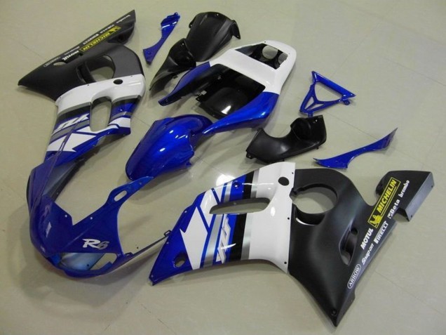 1998-2002 Yamaha YZF R6 Motorcycle Fairings - White Blue Matte Black Motul Michelin Canada for Sale