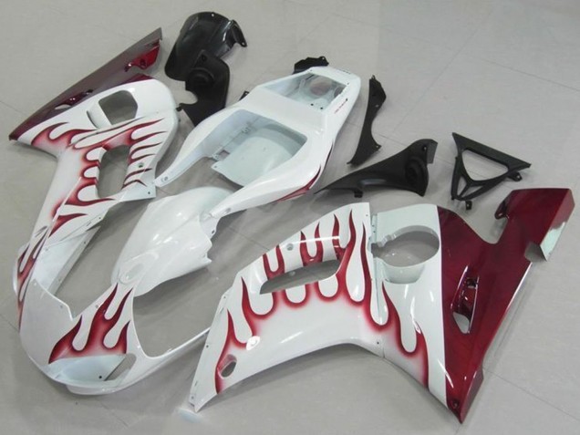 1998-2002 Yamaha YZF R6 Motorcycle Fairings - White Red Flame Canada for Sale