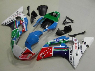 1998-2002 Yamaha YZF R6 Motorcycle Fairings - White Blue Green Red Fiat Motul Michelin Dunlop Canada for Sale
