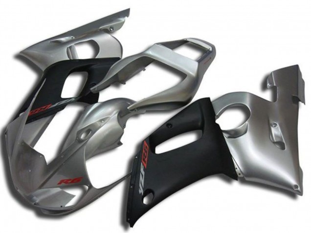 1998-2002 Yamaha YZF R6 Motorcycle Fairings - Silver Matte Black Red Decal Canada for Sale