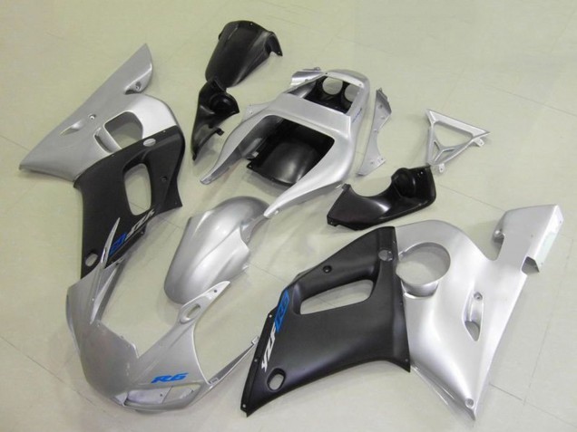 1998-2002 Yamaha YZF R6 Motorcycle Fairings - Silver Matte Black Blue Decal Canada for Sale