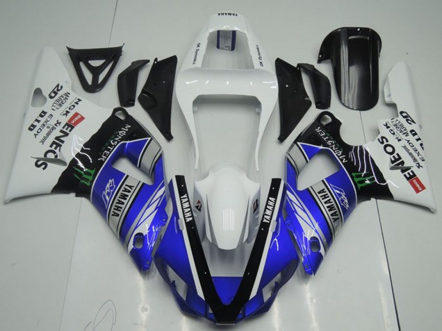 2000-2001 Yamaha YZF R1 Motorcycle Fairings - White Blue Black ENEOS Monster Canada for Sale