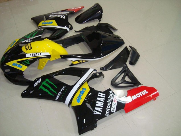 2000-2001 Yamaha YZF R1 Motorcycle Fairings - Glossy Black Yellow White Red Monster Motul Canada for Sale