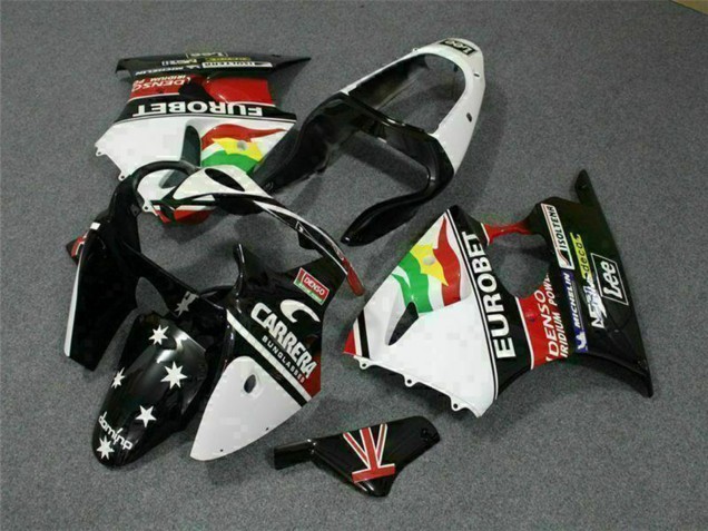 2000-2002 Kawasaki ZX6R Motorcycle Fairings - White Red Yellow Green Glossy Black Star EuroBet Canada for Sale