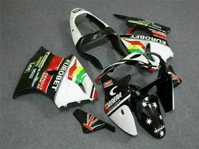 2000-2002 Kawasaki ZX6R Motorcycle Fairings - White Red Yellow Green Glossy Black Star EuroBet Canada for Sale