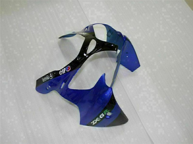 2000-2002 Kawasaki ZX6R Motorcycle Fairings - Blue Glossy Black Elf Bridgestone Canada for Sale