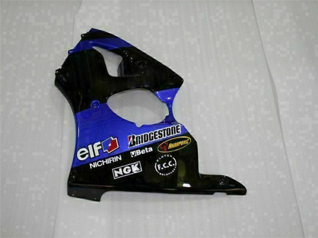 2000-2002 Kawasaki ZX6R Motorcycle Fairings - Blue Glossy Black Elf Bridgestone Canada for Sale