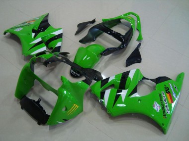 2000-2002 Kawasaki ZX6R Motorcycle Fairings - Green White Glossy Black Canada for Sale