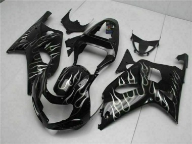 2001-2003 Suzuki GSXR 600/750 Motorcycle Fairings - Glossy Black Silver Flame Canada for Sale