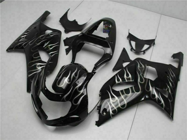 2001-2003 Suzuki GSXR 600/750 Motorcycle Fairings - Glossy Black Silver Flame Canada for Sale