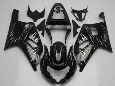 2001-2003 Suzuki GSXR 600/750 Motorcycle Fairings - Glossy Black Silver Flame Canada for Sale