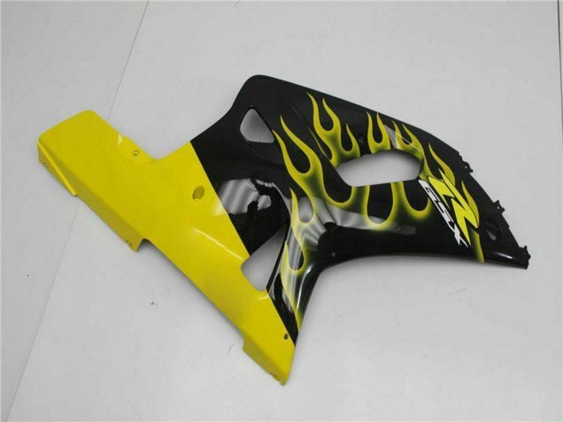 2001-2003 Suzuki GSXR 600/750 Motorcycle Fairings - Glossy Black Yellow Flame Canada for Sale