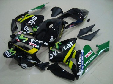 2003-2004 Honda CBR600RR Motorcycle Fairings - Glossy Black Yellow Green MoviStar Canada for Sale