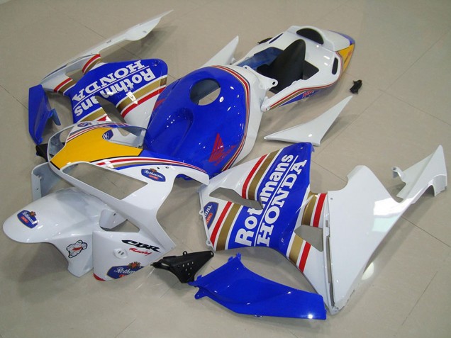 2003-2004 Honda CBR600RR Motorcycle Fairings - White Blue Yellow Rothmans Canada for Sale