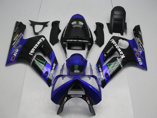 2003-2004 Kawasaki ZX6R Motorcycle Fairings - Glossy Black Blue Green Monster Canada for Sale