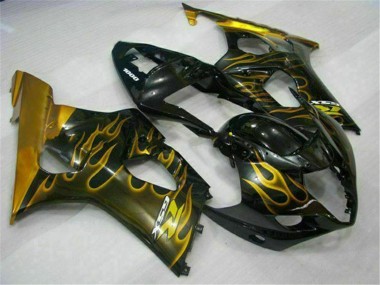 2003-2004 Suzuki GSXR 1000 Motorcycle Fairings - Glossy Black Gold Flame Canada for Sale