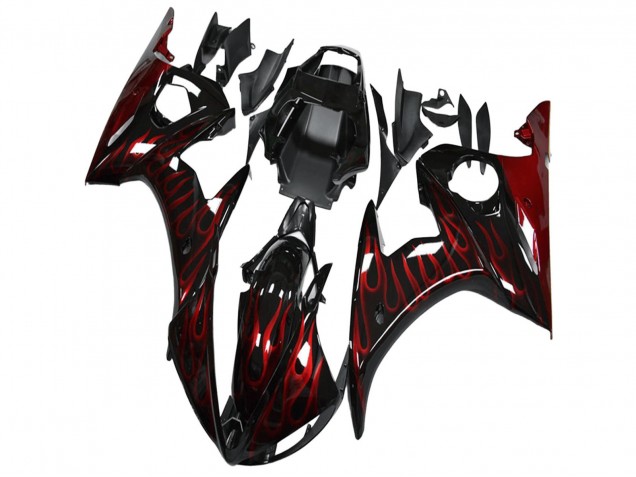 2003-2004 Yamaha YZF R6 Motorcycle Fairing - Glossy Black Red Flame Canada for Sale