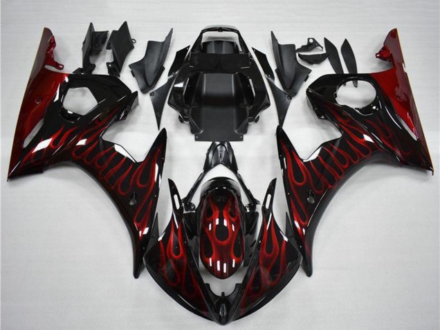 2003-2004 Yamaha YZF R6 Motorcycle Fairing - Glossy Black Red Flame Canada for Sale