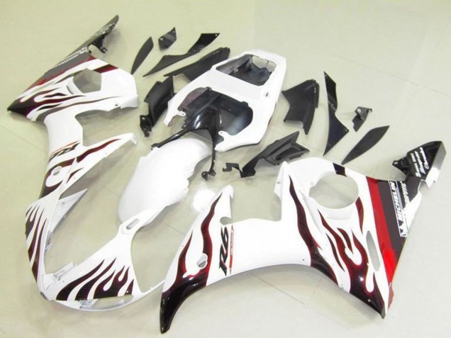 2003-2004 Yamaha YZF R6 Motorcycle Fairings - White Red Black Flame Michelin Canada for Sale