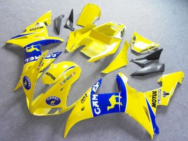 2003-2004 Yamaha YZF R6 Motorcycle Fairings - Yellow Blue Camel Motul Canada for Sale