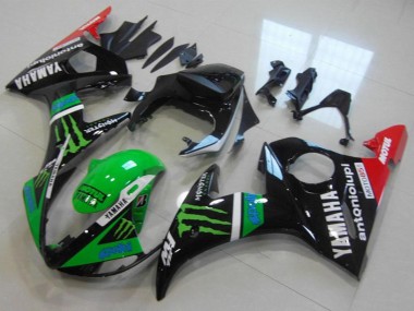 2003-2004 Yamaha YZF R6 Motorcycle Fairings - Glossy Black Red Green Monster Motul Canada for Sale