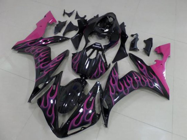 2004-2006 Yamaha YZF R1 Motorcycle Fairings - Glossy Black Pink Flame Canada for Sale