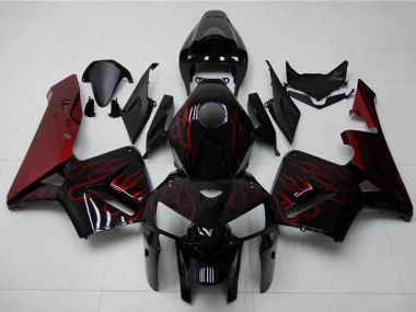 2005-2006 Honda CBR600RR Motorcycle Fairing Kits - Glossy Black Red Flame Canada for Sale