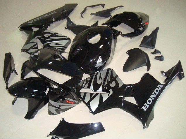 2005-2006 Honda CBR600RR Motorcycle Fairings - Glossy Black Silver with Flame Canada for Sale