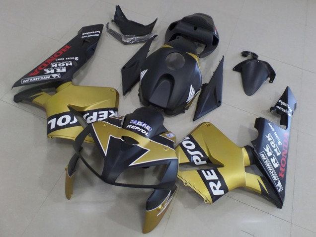 2005-2006 Honda CBR600RR Motorcycle Fairings - Matte Black Gold Repsol Canada for Sale