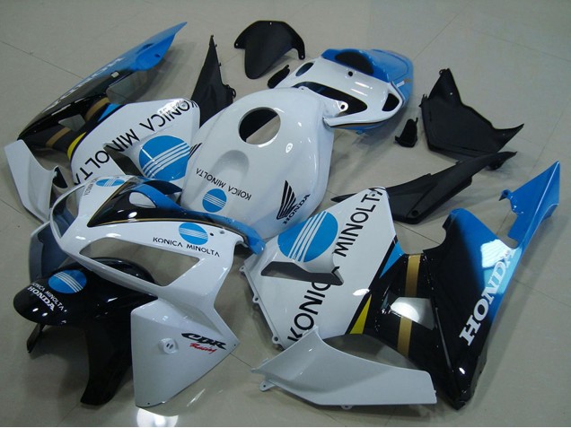2005-2006 Honda CBR600RR Motorcycle Fairings - White Blue Glossy Black Konica Minolta Canada for Sale