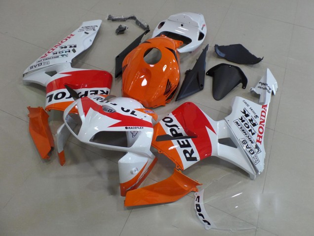 2005-2006 Honda CBR600RR Motorcycle Fairings Kit - Orange White Red Glossy Black Repsol Canada for Sale