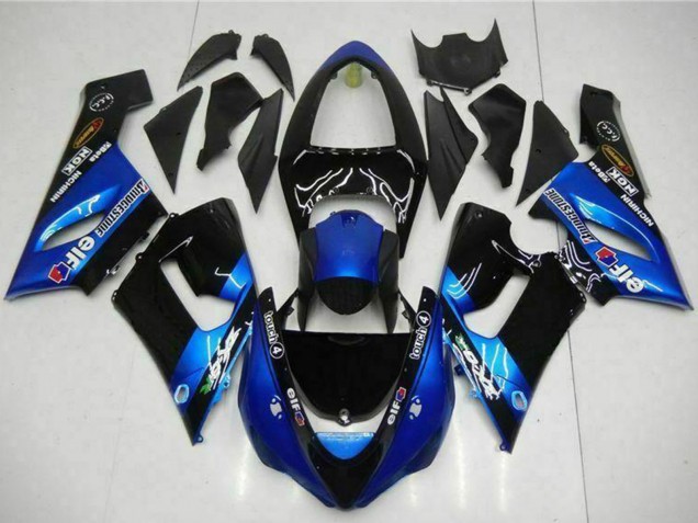 2005-2006 Kawasaki ZX6R Motorcycle Fairings - Blue Glossy Black Elf Canada for Sale