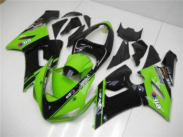 2005-2006 Kawasaki ZX6R Motorcycle Fairings - Green Glossy Black Elf Canada for Sale